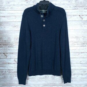 G H Bass Mens Ribbed Sweater XL Sherpa Button Collar Blue 722A